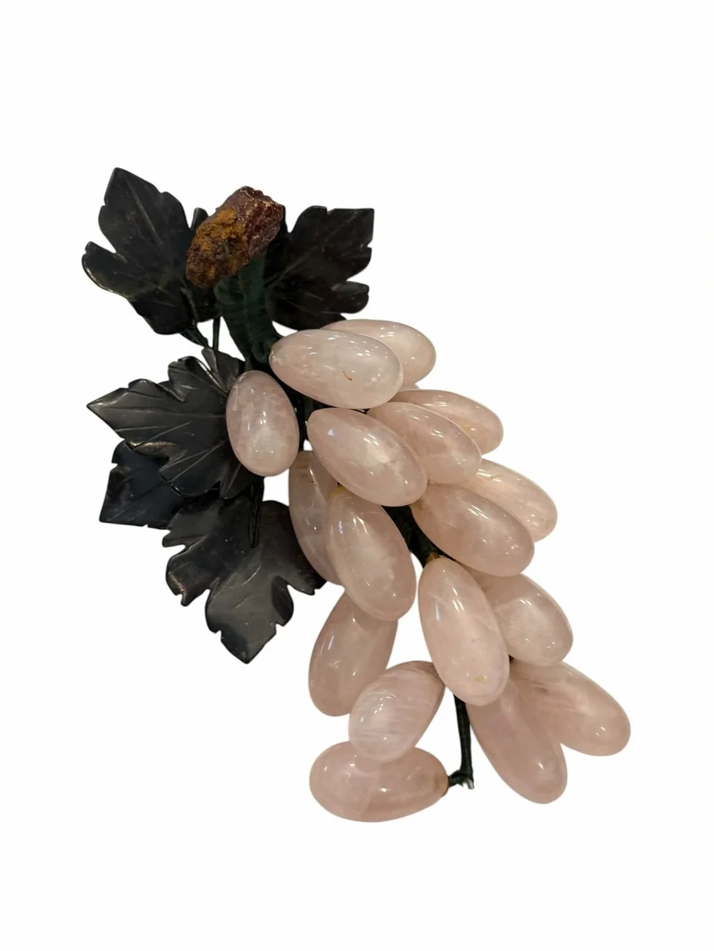 Pink‎ Rose Quartz Grape Cluster Green Jade Stone Leaves MCM Decor Mid Century